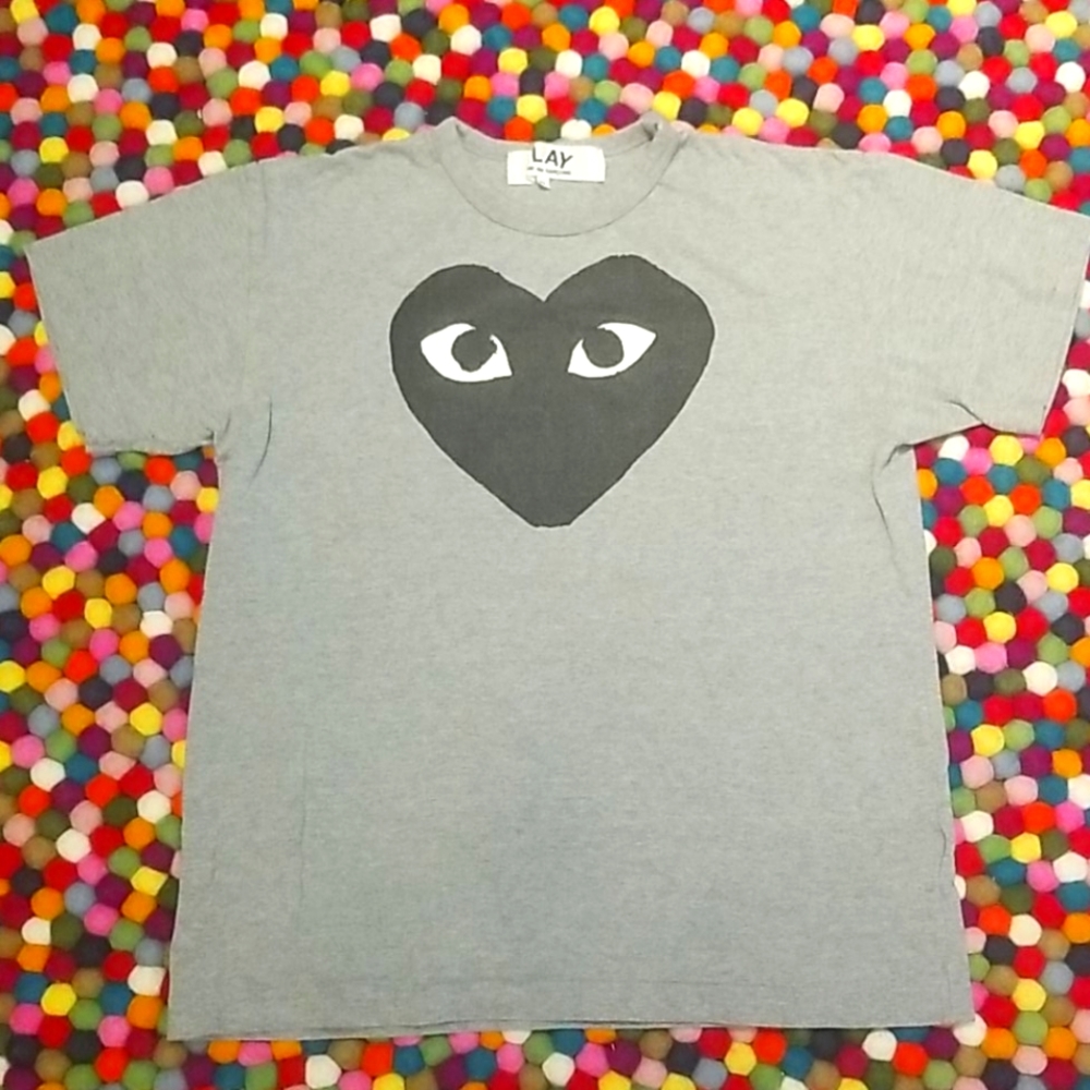 Comme des Garçons PLAY Heart Gray and Black Tee
